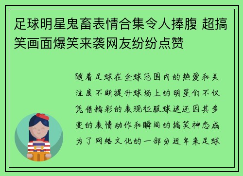 足球明星鬼畜表情合集令人捧腹 超搞笑画面爆笑来袭网友纷纷点赞